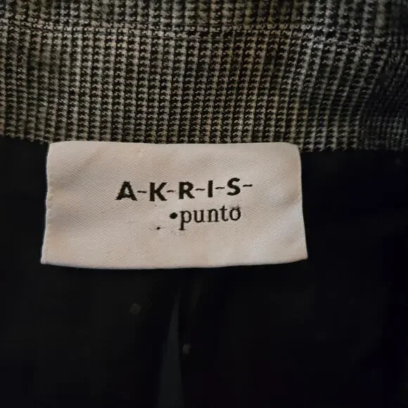 Akris Punto Wool Herringbone Plaid Blazer US 6 Black Preppy Classic Academia